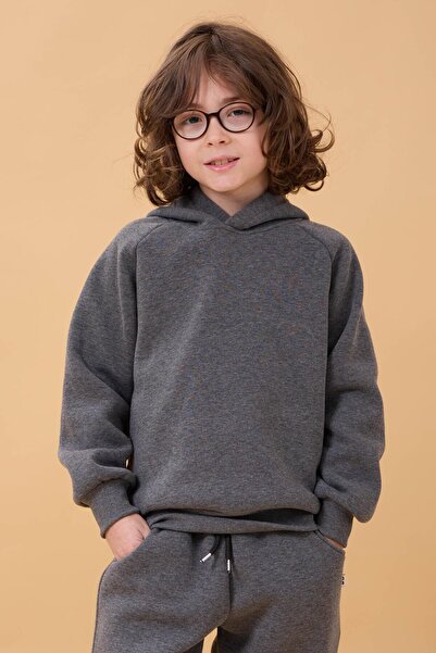 Perendi بدلة أطفال للجنسين بأكمام راجلان وغطاء للرأس مع صوف داخلي أنثراسيت