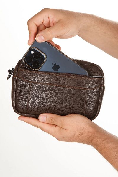 Newish Polo Men's Hand Strap Portfolio Clutch Hand Bag - Brown