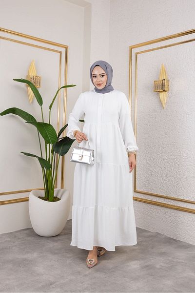 exxitcollection Women's Ayrobin White Stylish and Comfortable Cut Fabric Full Length Hijab Dress