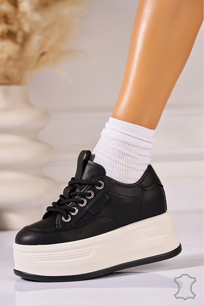 Joana Black Genuine Leather Sneakers Janyla