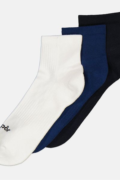 Algspar Men 3 Pairs Brand Logo Half Terry Quarter Socks, Multicolor