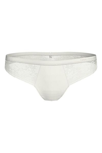 Tommy Hilfiger - Chiloți tanga cu inserții de dantelă, albi, mărime M