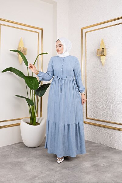 exxitcollection ΓΥΝΑΙΚΕΙΟ ΦΟΡΕΜΑ ΜΑΚΡΥ ΜΠΛΕ ΜΠΟΥΜΠΟΥ