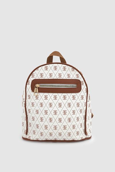Wuclo Synor Zippered External Compartment Monogram Mini Backpack White