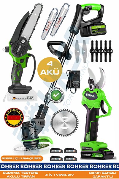 BÖHRER 21V +4 Akülü BA01114Y Uzayan Teleskopik Kol Çim Biçme - Akülü Zincirli...