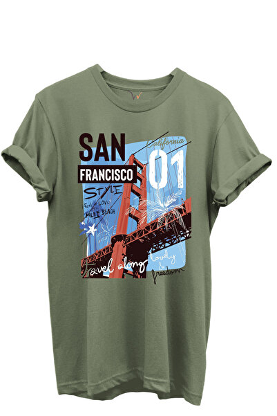 WİDİ تي شيرت سان فرانسيسكو كاليفورنيا مكتوب عليه Golden Gate Bridge مطبوع 100% قطن عادي مناسب للجنسين