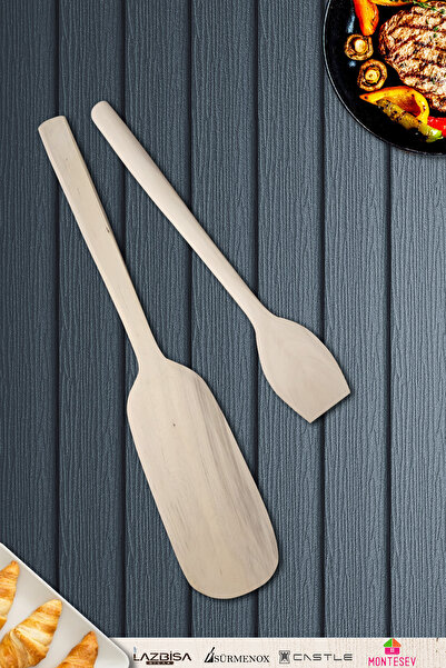 MONTESEV Doğal Şimşir Ağacı Ahşap Tahta Kaşık Spatula Seti Ağaç Kaşık (2li Set)