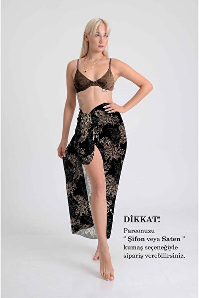 DESENİX Gold Leaf Patterned Pareo |   Black Background |   100X145Cm |   Chif...