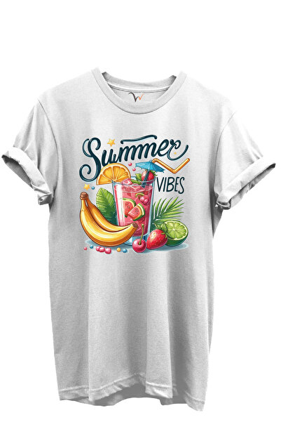 WİDİ Summer Vibes scris Cocktail de fructe și model tropical 100% bumbac Tric...