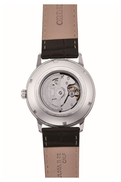 Orient ساعة يد رجالية Symphony RA-AC0F12S30B أوتوماتيكية من الجلد باللون الأسود والرمادي وزجاج الياقوت مقاس 42 ملم