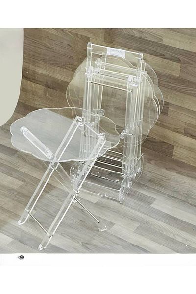 Al Saada Home طقم طاولة أكريليك 4 قطع فضي مع حامل