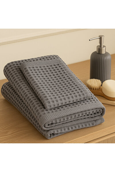 Sera Royal طقم فوط حمام وافل قطن 100% (50x90 & 70x140 سم) – فوطة للرأس والجسم