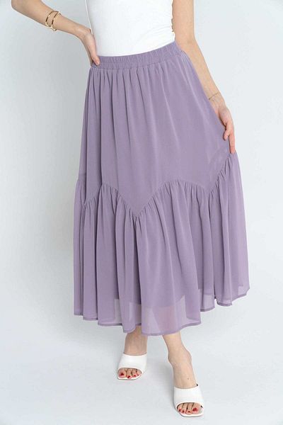 mica Women's Solid Midi Skirt with Ruffled Hem