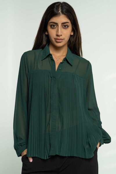 mica Plain Shirt with Pleats and Long Sleeves