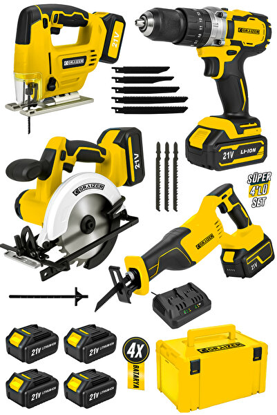 Graizer 21 V Marangoz Seti 4 Sarjli Darbeli Akülü Vidalama Daire Testere Tilk...