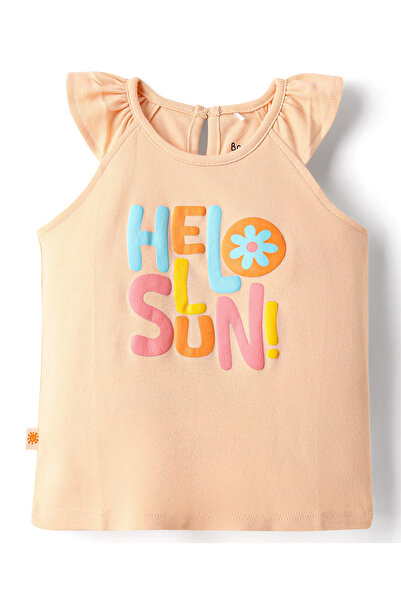 Bonfino 100% Cotton "Hello Sun" Text Printed T-Shirt and Shorts Set - Peach