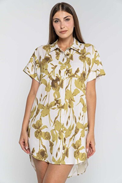 mica Floral Short Sleeve Long Shirt