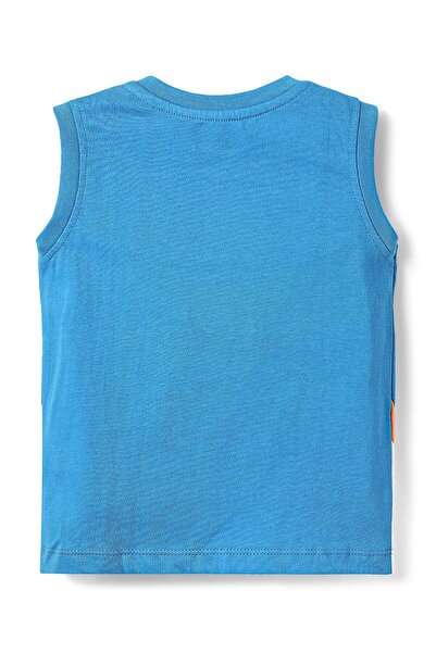 Babyhug Single Jersey Knit Sleeveless Cut & Sew T-Shirt & Shorts Set & Tape Detailing-Blue & Orange
