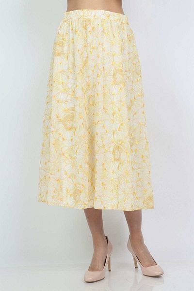 mica Soft Floral Midi Skirt with Large Flower Pattern