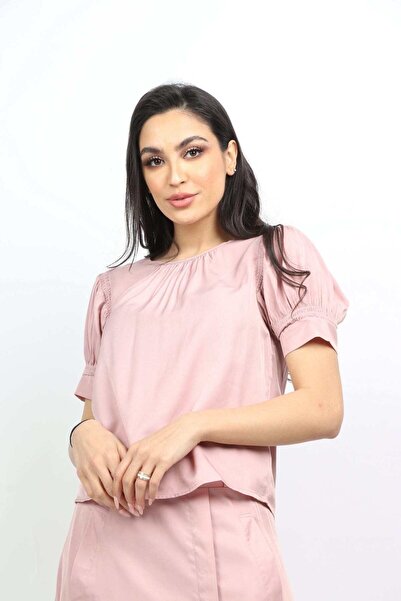 mica بلوزة نسائية سادة بأكمام قصيرة منفوخة