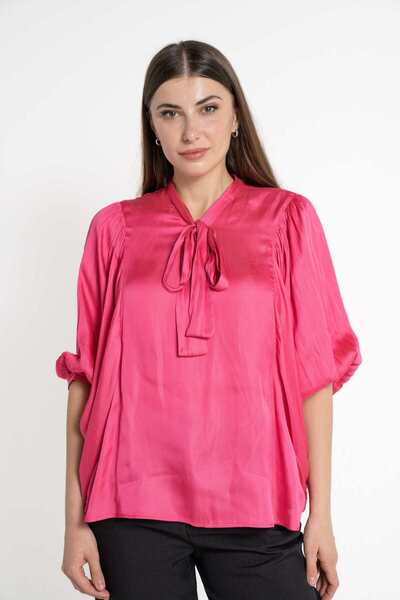 mica Women's Solid 3/4 Sleeve Blouse with Front Tie