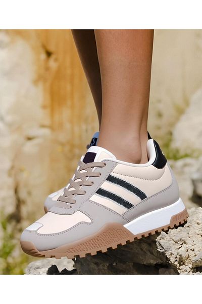 SAPS Striped Lace Up Casual Shoes - Off White & Grey