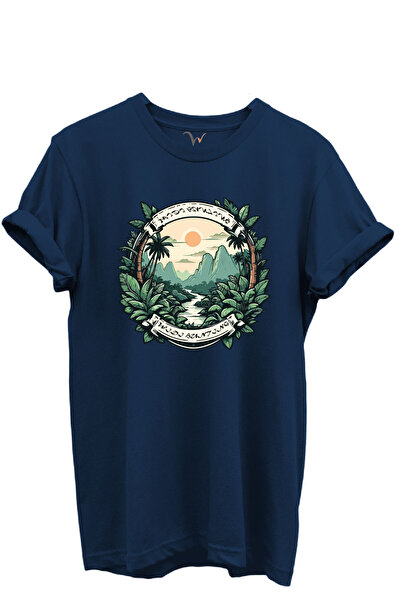 WİDİ تي شيرت للجنسين بتصميم الغابة الاستوائية والجبال والصيد والطبيعة مصنوع م...