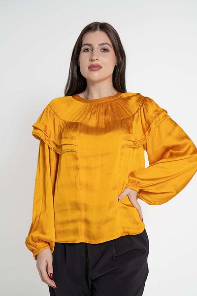 mica Women's Long Sleeve Blouse with Ruffles on the Shoulder