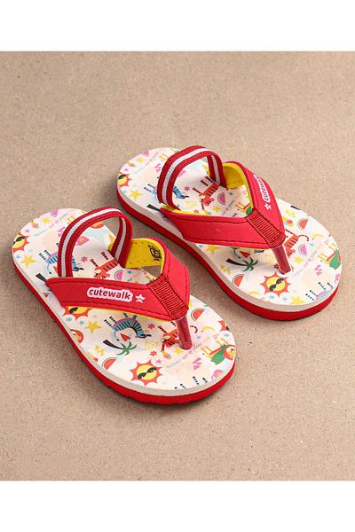 Cute Walk by Babyhug Cute Walk by Babyhug Flip Flops with Backstrap Closure & Animal Print - Red