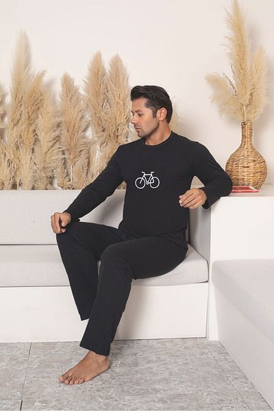 FORMO Men's Black 100% Cotton Long Sleeve Quality Comfortable Battal Pajama Set