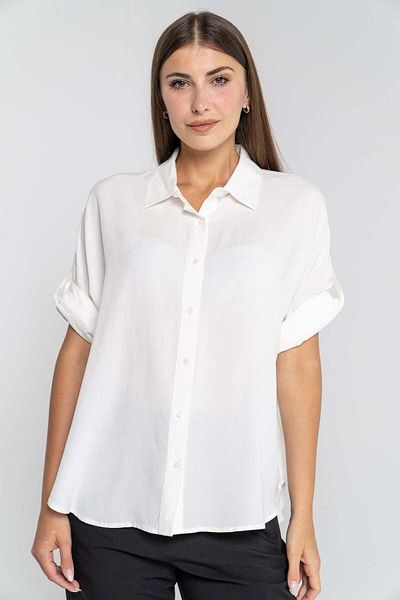 mica Plain 3/4 Sleeve Button-Up Shirt with Collar