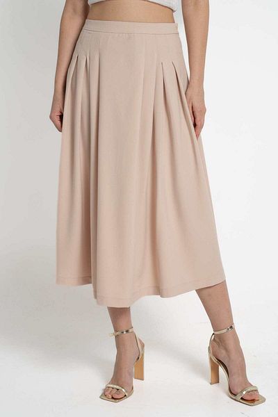 mica Solid Pleated Midi Skirt