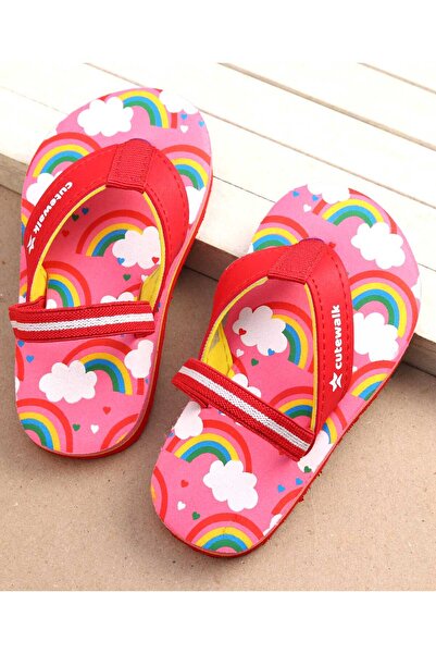 Cute Walk by Babyhug شبشب كيوت ووك من بيبي هاج بطبعة قوس قزح مع حزام خلفي - وردي