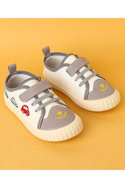 Cute Walk by Babyhug Velcro Closure Casual Shoes with Vehicle Design - Grey