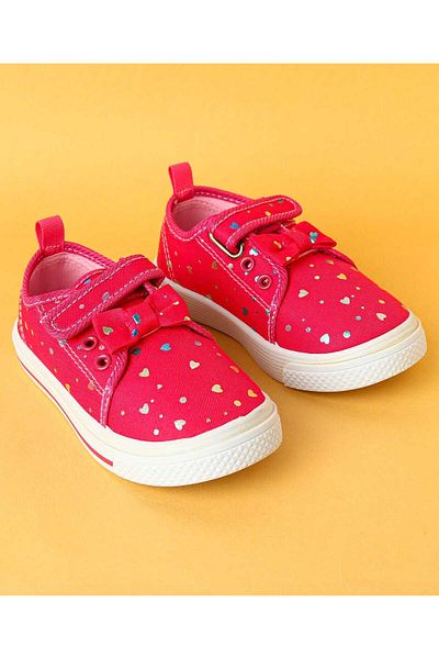 Cute Walk by Babyhug Cute Walk by Babyhug Velecro Closure Heart Printed Casual Shoes with Bow Applique - Red