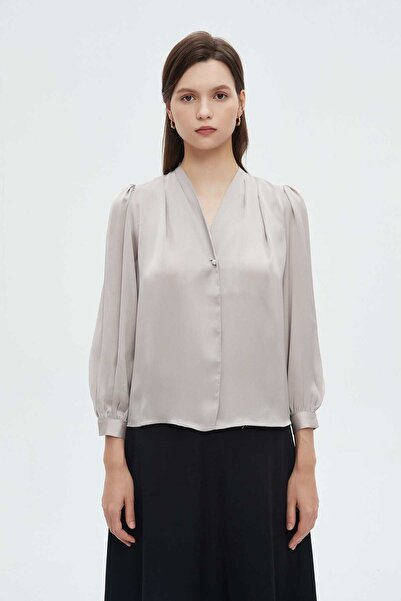 mica بلوزة نسائية بأكمام طويلة ورقبة على شكل حرف V