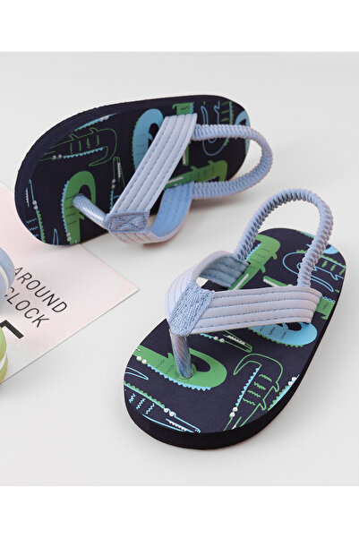 SAPS Crocodile Print Back Strap Closure Flip Flops - Blue