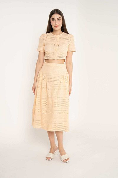 mica Women's High-Waisted Midi Skirt with Cut-Outs and Short Sleeves