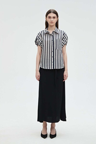 mica قميص نسائي مخطط بأكمام قصيرة وطويل