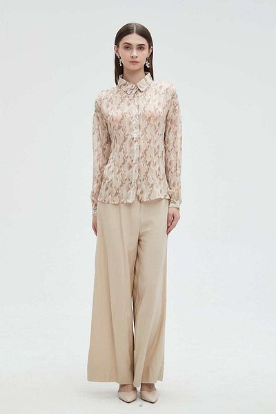 mica Women's Long Sleeve Printed Blouse with Collar