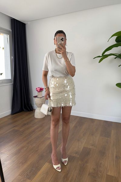 BİRCANÇİL Flora Stone Sequined Shorts Lined Skirt