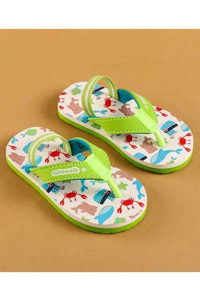 Cute Walk by Babyhug Cute Walk by Babyhug Flip Flops with Backstrap & Sea life Theme - Light Green