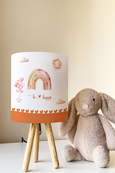 Talia Home Rainbow Be Happy Patterned Children's Room Lampshade Table Lamp Tlab-327