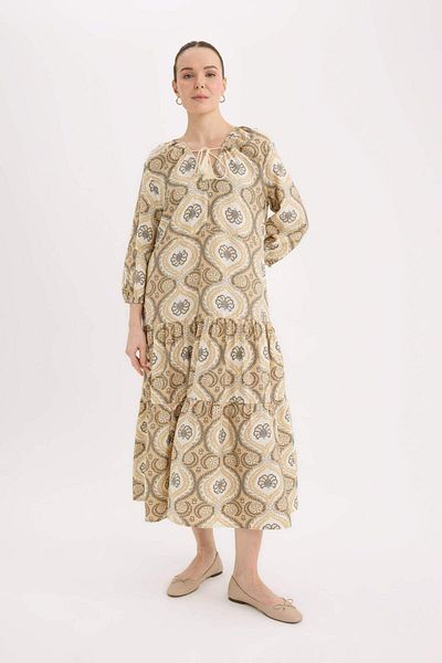 DeFacto Rochie midi cu mâneci lungi cu decolteu în V A-Line D8912AX25SP