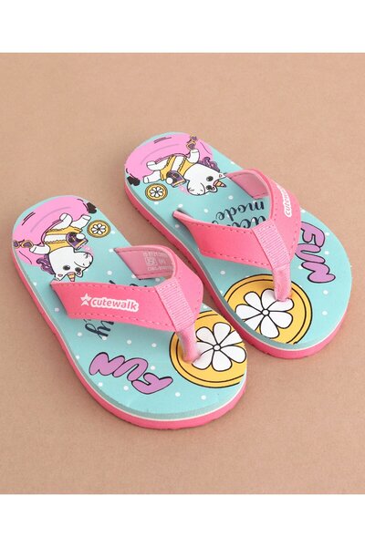 Cute Walk by Babyhug Cute Walk by Babyhug Slip On Flip Flops with Unicorn Design- Pink & Blue