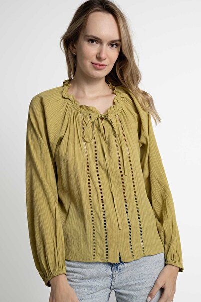 mica Lace Long Sleeve Blouse with Women's Tie