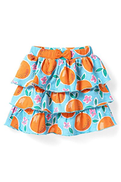 Babyhug Sleeveless Top & Frill Skirts Set with Orange Print - Orange & Blue