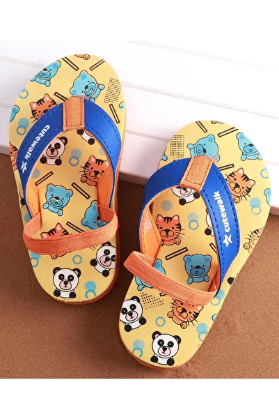 Cute Walk by Babyhug Cute Walk by Babyhug Flip Flops with Animal Print & Back Strap - Yellow