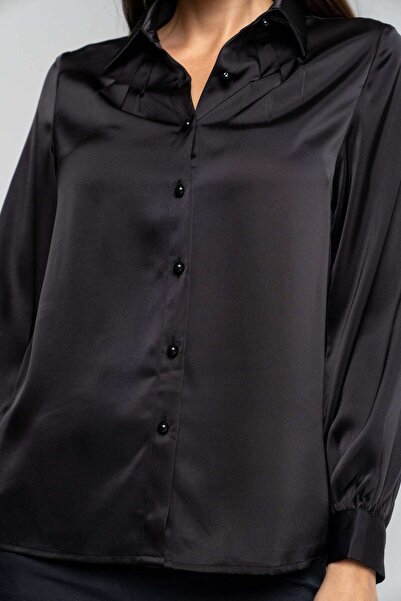 mica قميص نسائي سادة فضفاض بأكمام طويلة