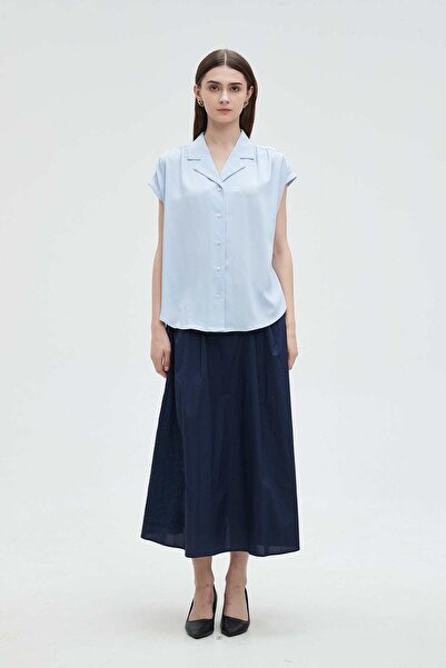 mica قميص نسائي سادة بأكمام قصيرة وأزرار